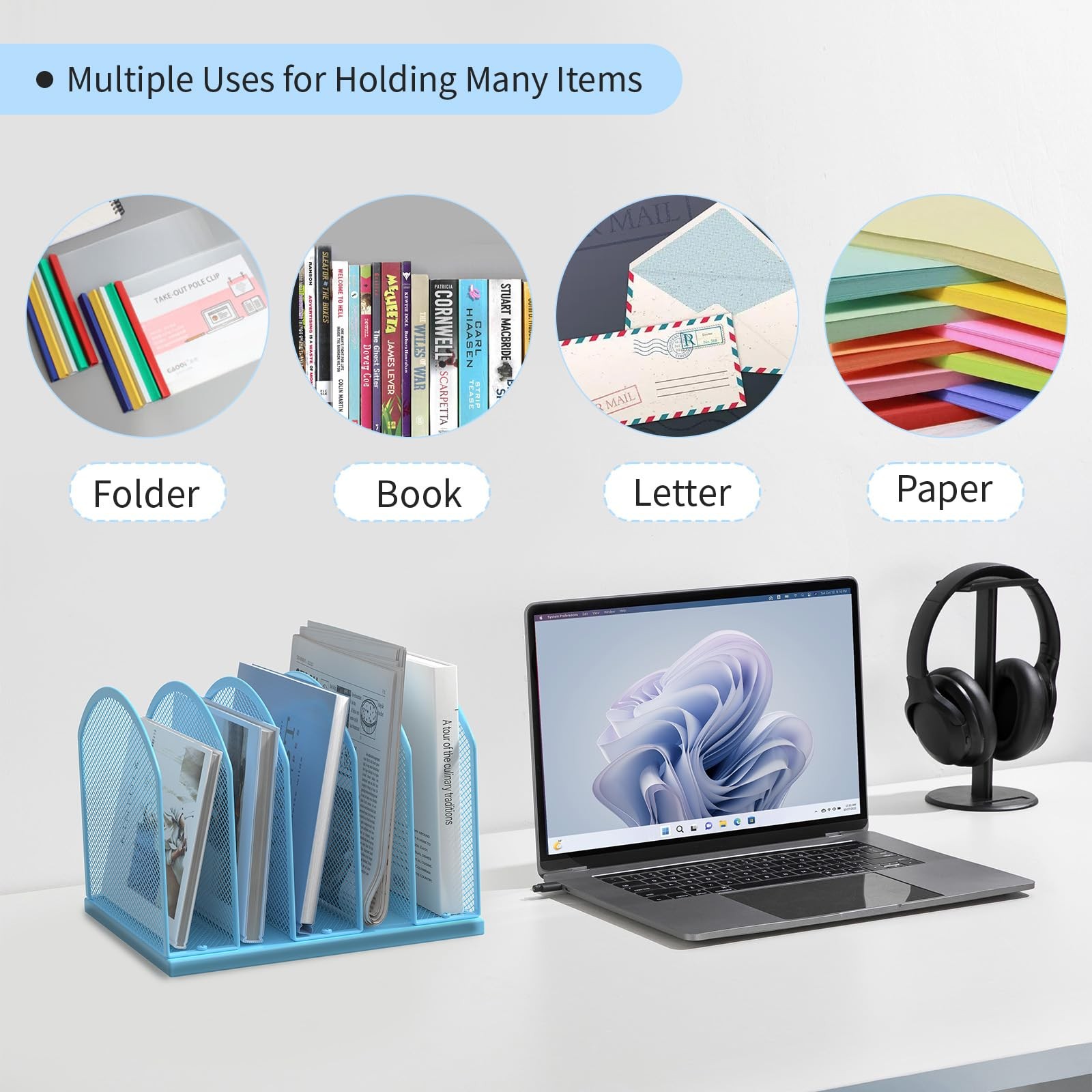5-Section Vertical Desktop Organizer 5-Section Mesh File Folder Stand Sorter …