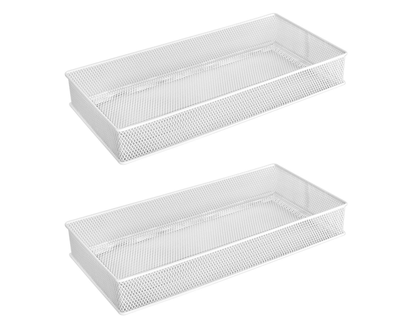 2 PCS White Mesh Drawer Cabinet Shelf Organizer Bins Desktop Basket 6x12x2 In