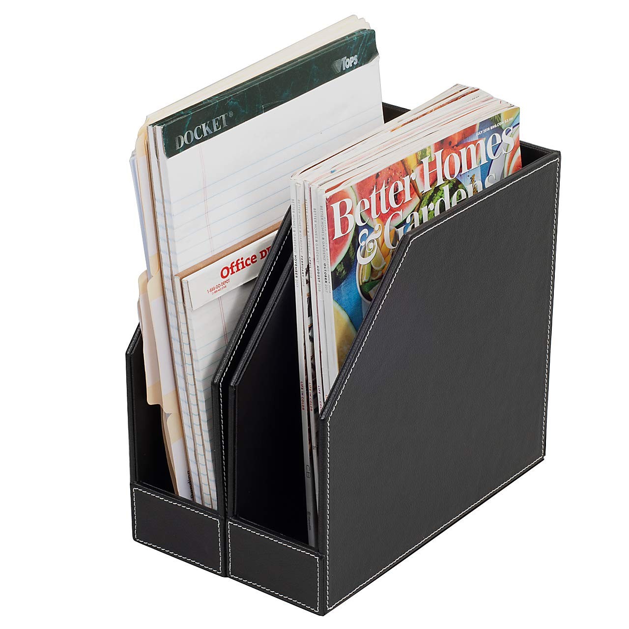 2 PCS Executive Leather Vertical File Folder Holder Office Desk Organizer