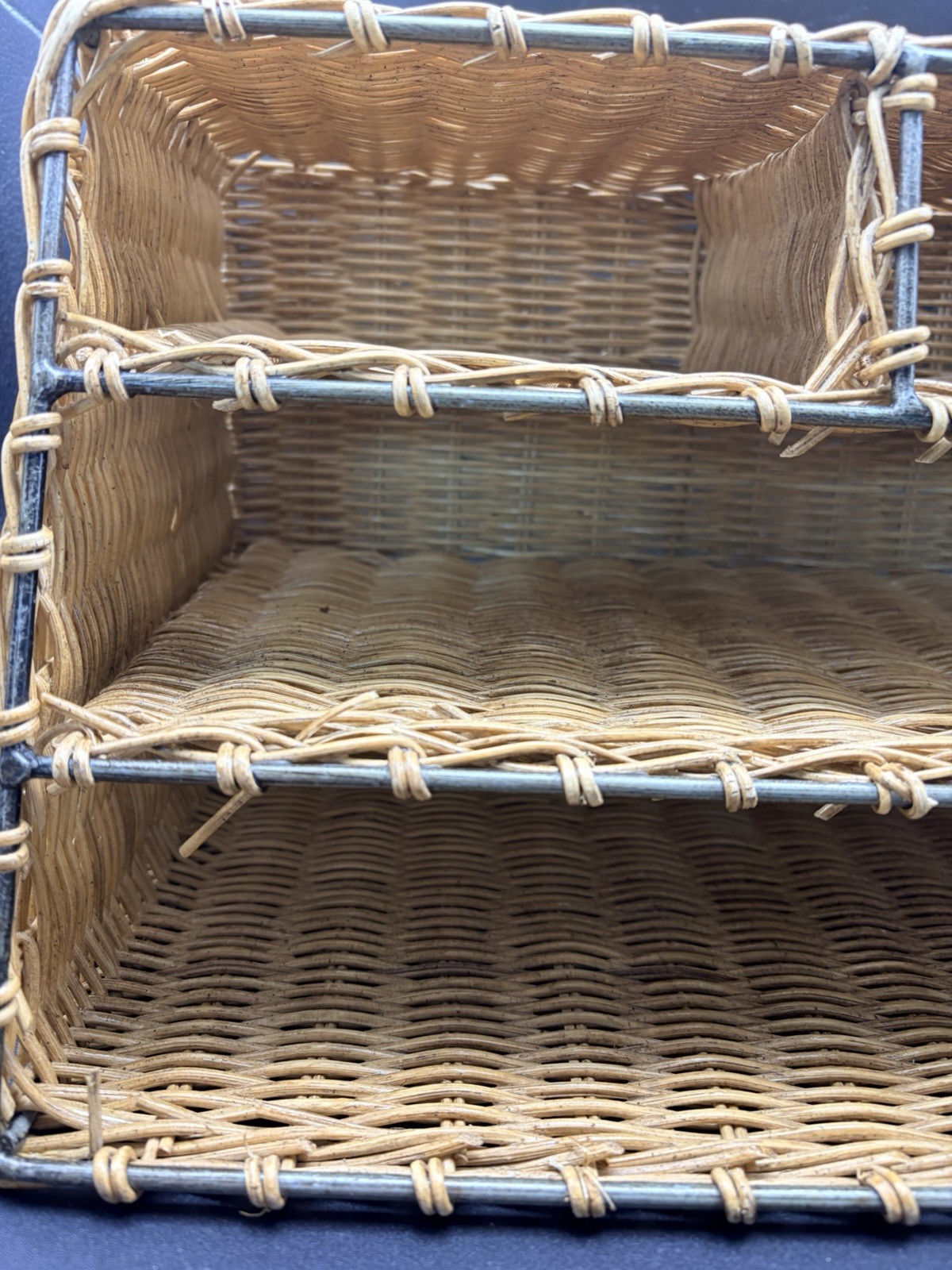 Vintage Wicker Rattan Desk Mail Organizer work Office Cottagecore Boho