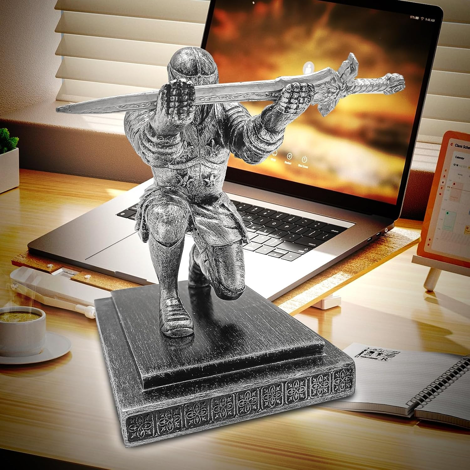 Knight Pen Holder,Knights Pen Stand with Magnet Sword,Executive Pen Stand,Resin