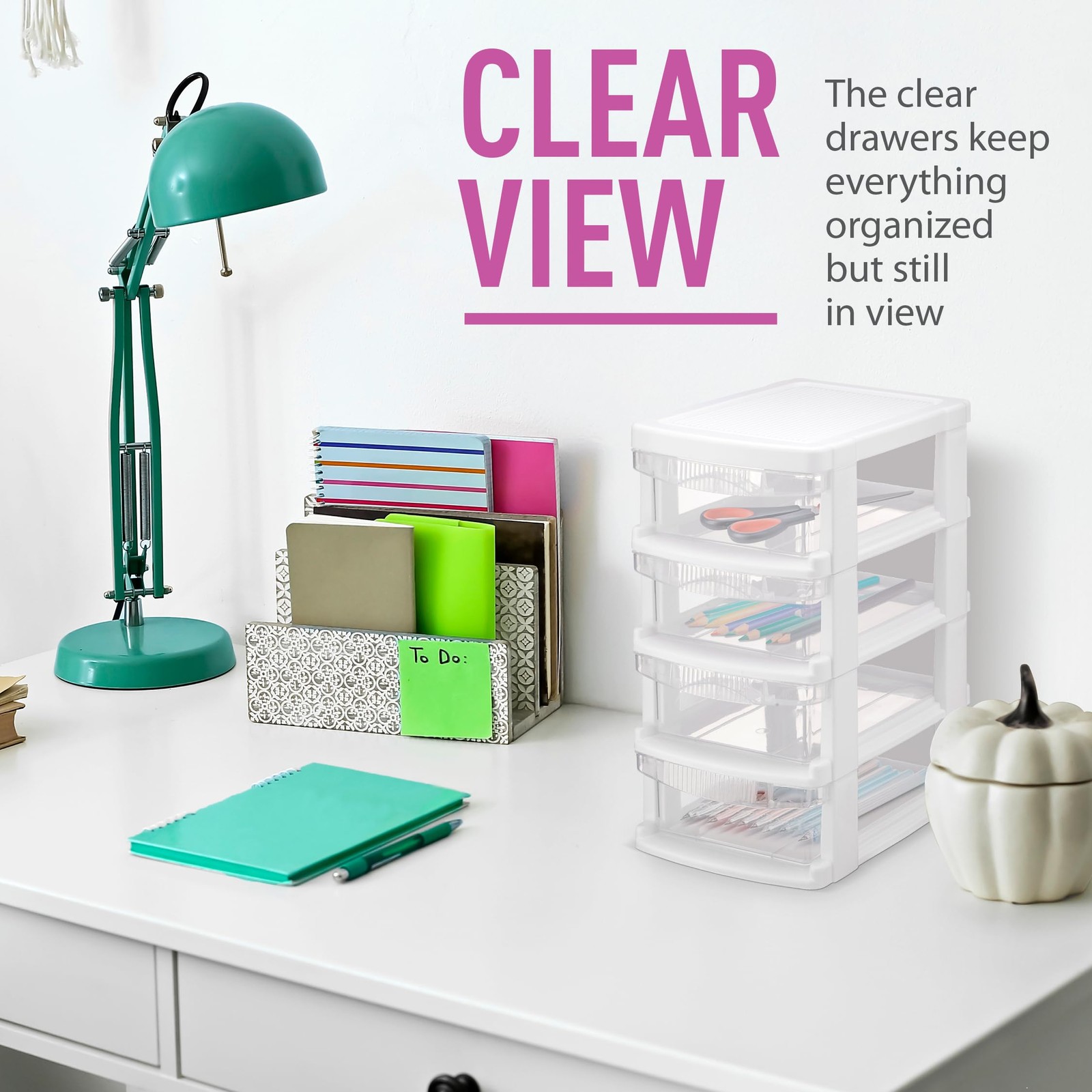 Mini Plastic Stacking Desk Top 4-Drawer 6.77 x 7.91 x 12.76 inches, White