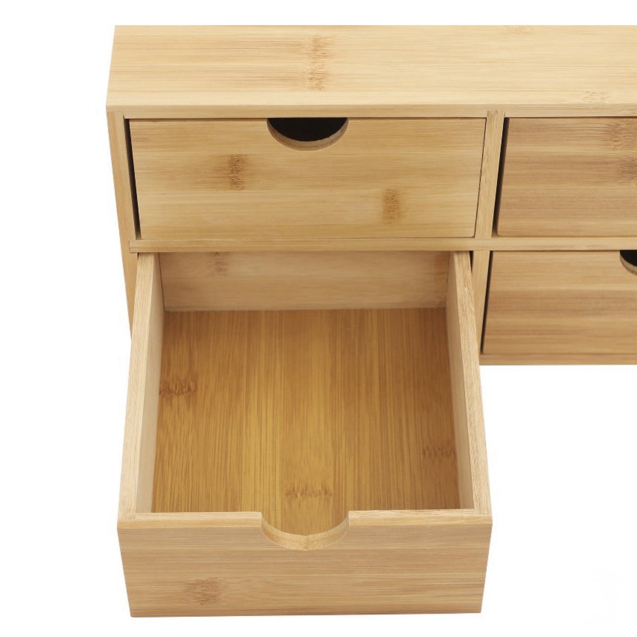 NEW Bamboo Desk Organizer 4 Drawers Tabletop Storage Box