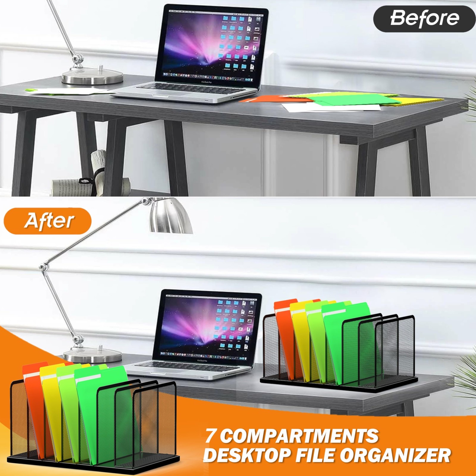 Kuntine.B Desk File Organizer Upright Mesh Desktop 1 Pack 7-Section, Black