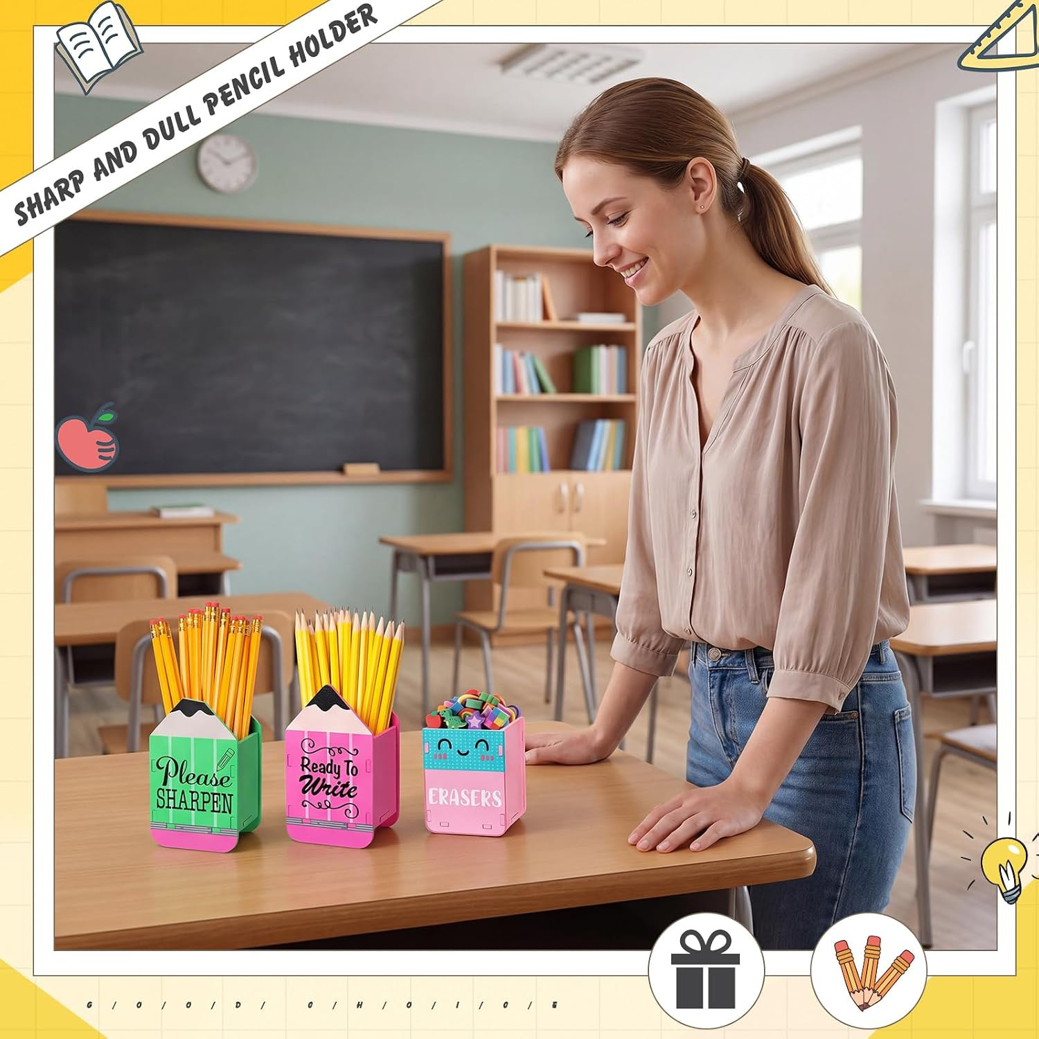 3 Pcs Sharp and Dull Pencil Holder Eraser Buckets Wooden Shaped Dispenser for Ba