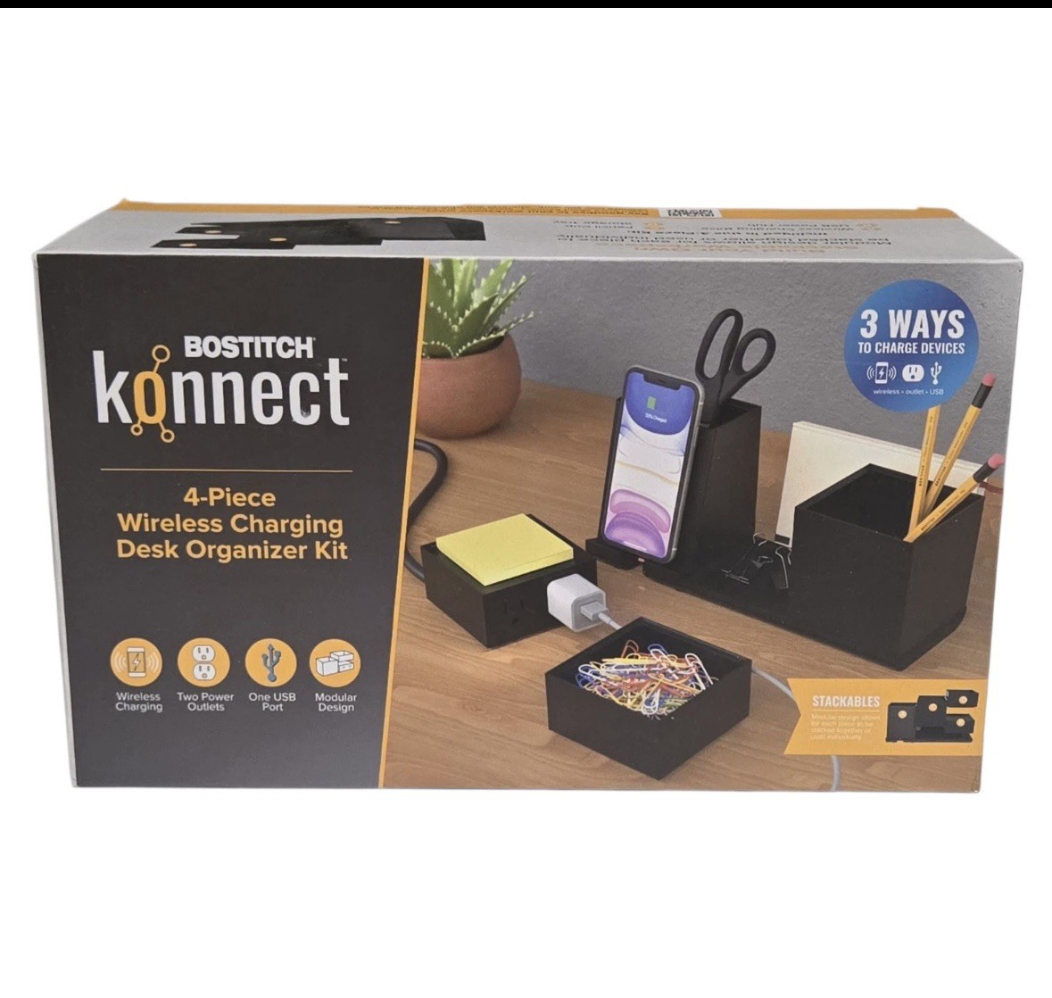 Bostitch Konnect 4 Piece Wireless Charging Desk Organizer Accessory Kit