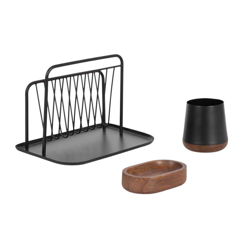 Koni Black/Walnut Brown 12 In. W X 5 In. H Rectangle Metal Desk Organizer
