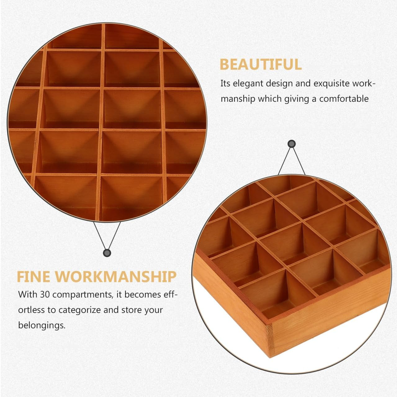 Wooden Sorting Tray Organizer with 30 Compartments – Brown Finish
