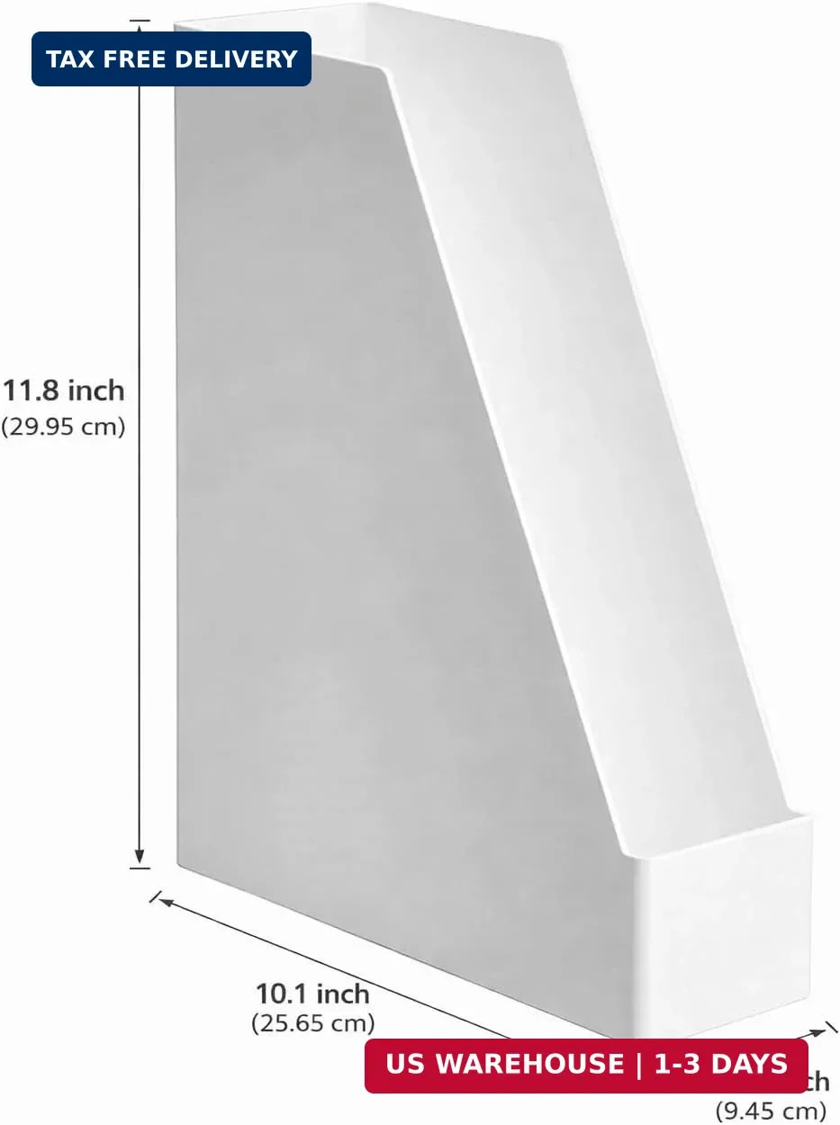Amazon Basics Rectangular Plastic Desk Organizer, Magazine Rack, White, 2-Pack