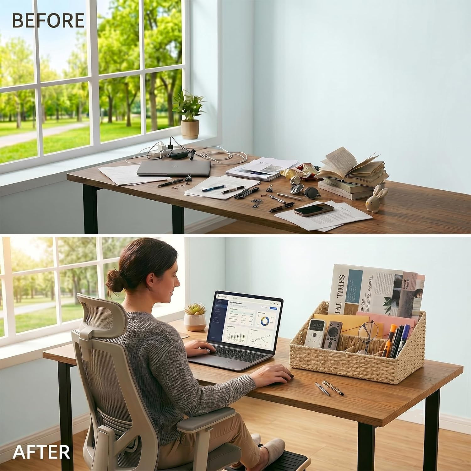 Rattan Mail Organizer – Countertop, Desk, Bills, Woven Basket, Magazine Holder