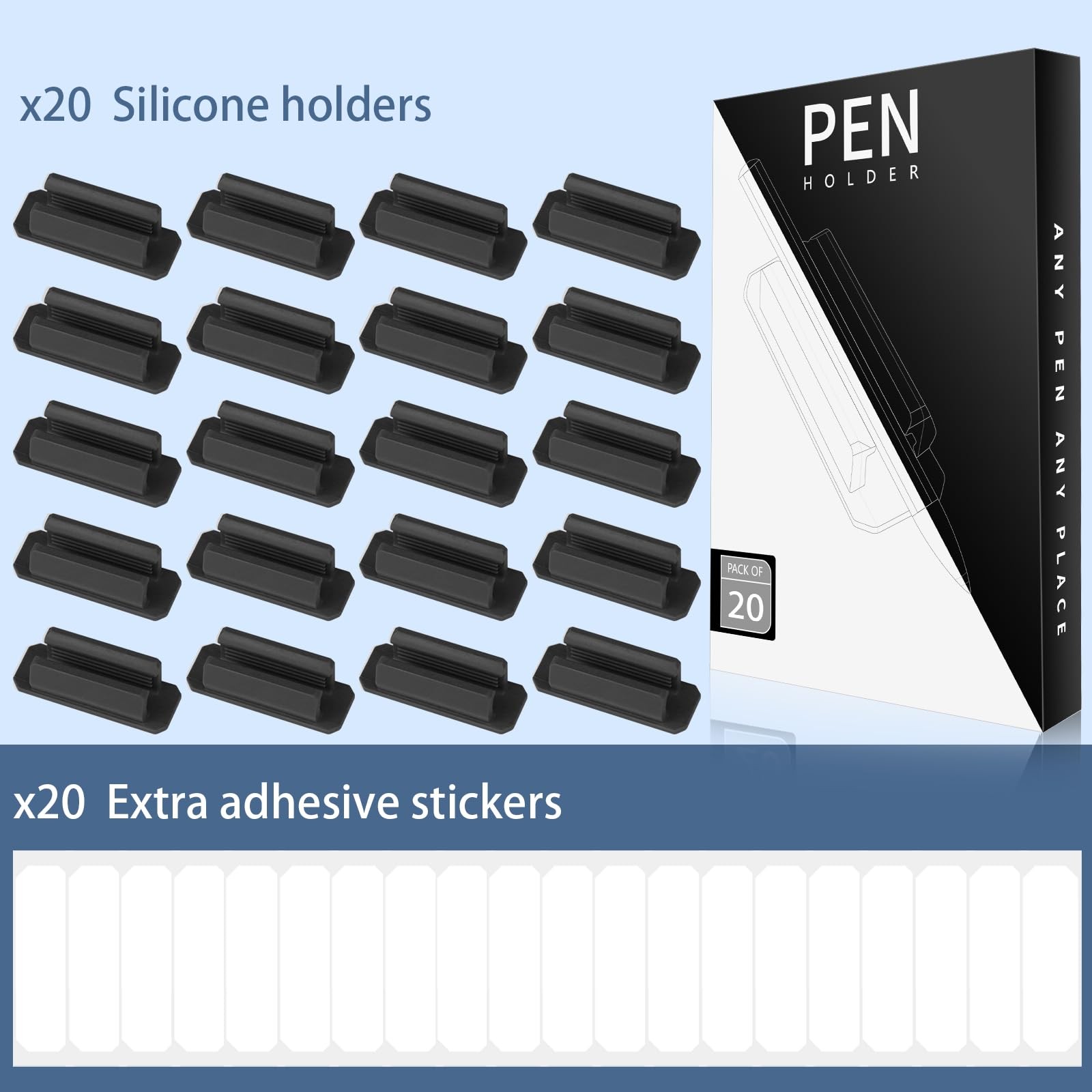 Pencil Holder for Desk Set of 20, Adhesive Pen Holder with 20 Extra Upgraded …