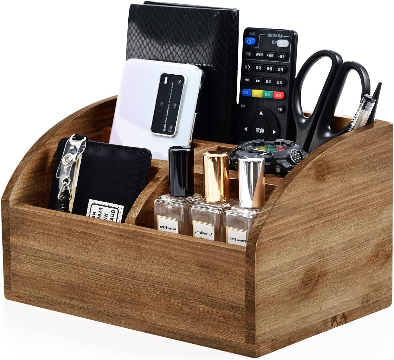 Rustic Vintage Wooden Desk Organizer Farmhouse Wood Remote Control Caddy 3 Slot