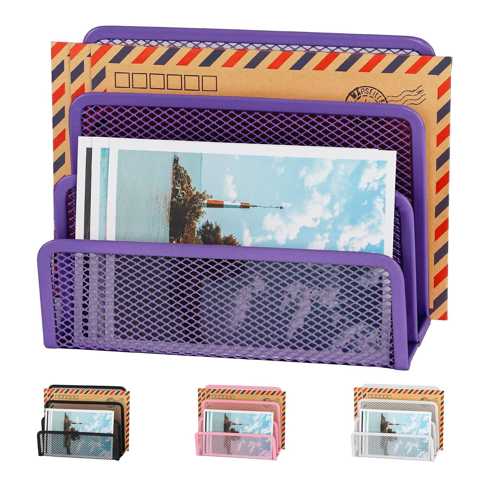 EASEPRES Desk Mail Organizer – Metal Mesh Letter Sorter with 3 Compartments