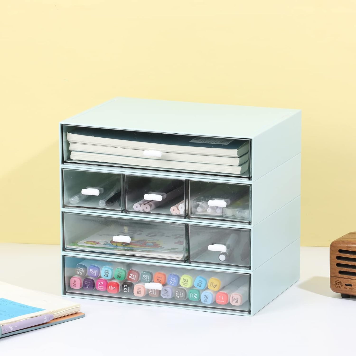 Stackable Desk Organizer with 7 Drawers for Office, Makeup & Supplies – Blue
