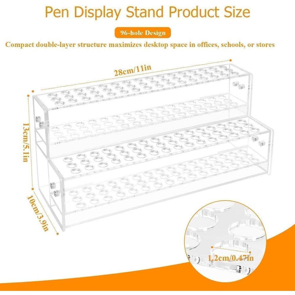 2-Tier Acrylic Pen Display Stand Holder 96 Slots for Beaded Pens Paint Brushes