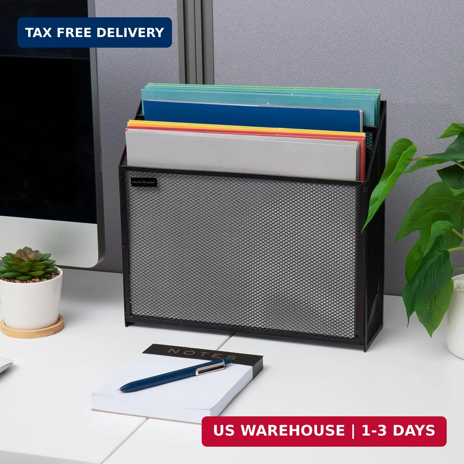Mind Reader Vertical File Storage, Desktop Organizer, Workspace, Office, Metal M
