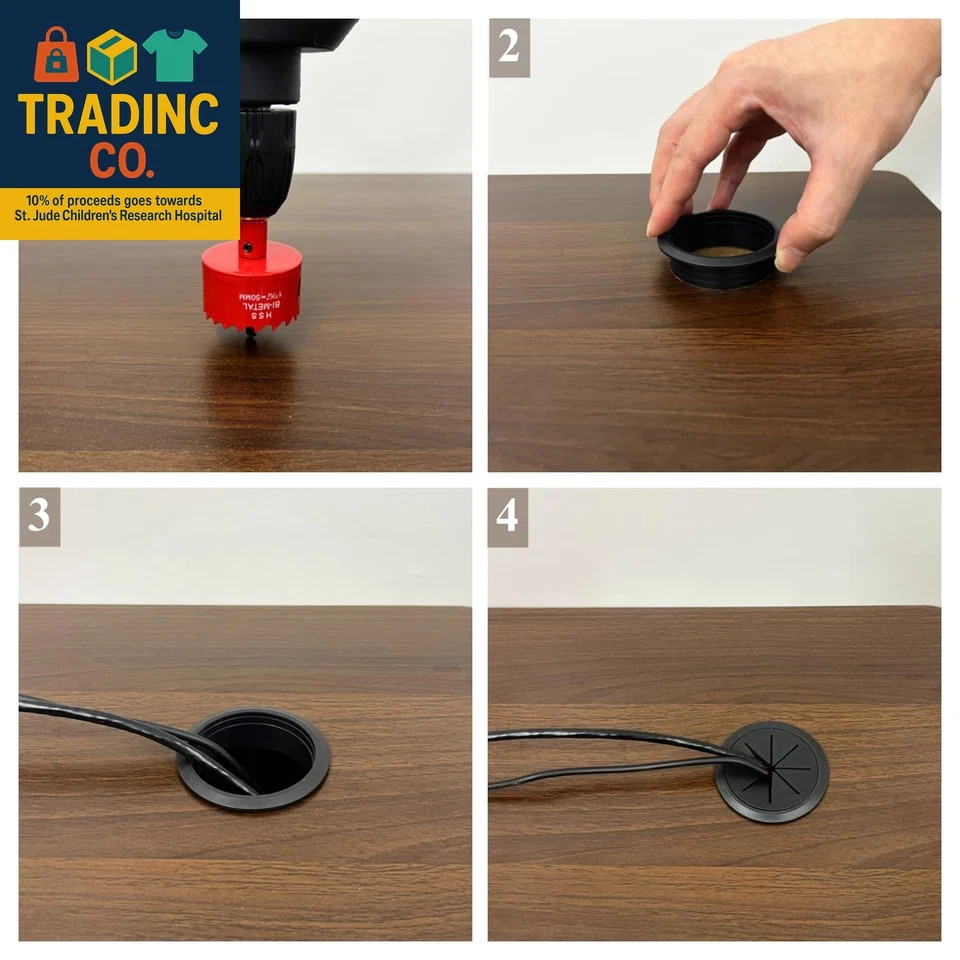 4 Pack Desk Grommet 2 Inch (50 Mm), Desk Hole Cover for Cables, Black Desk Cord