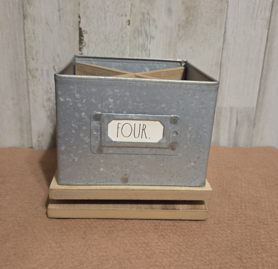 Rae Dunn Natural Wood & Galvanized Metal Turntable Desk Organizer Farmhouse