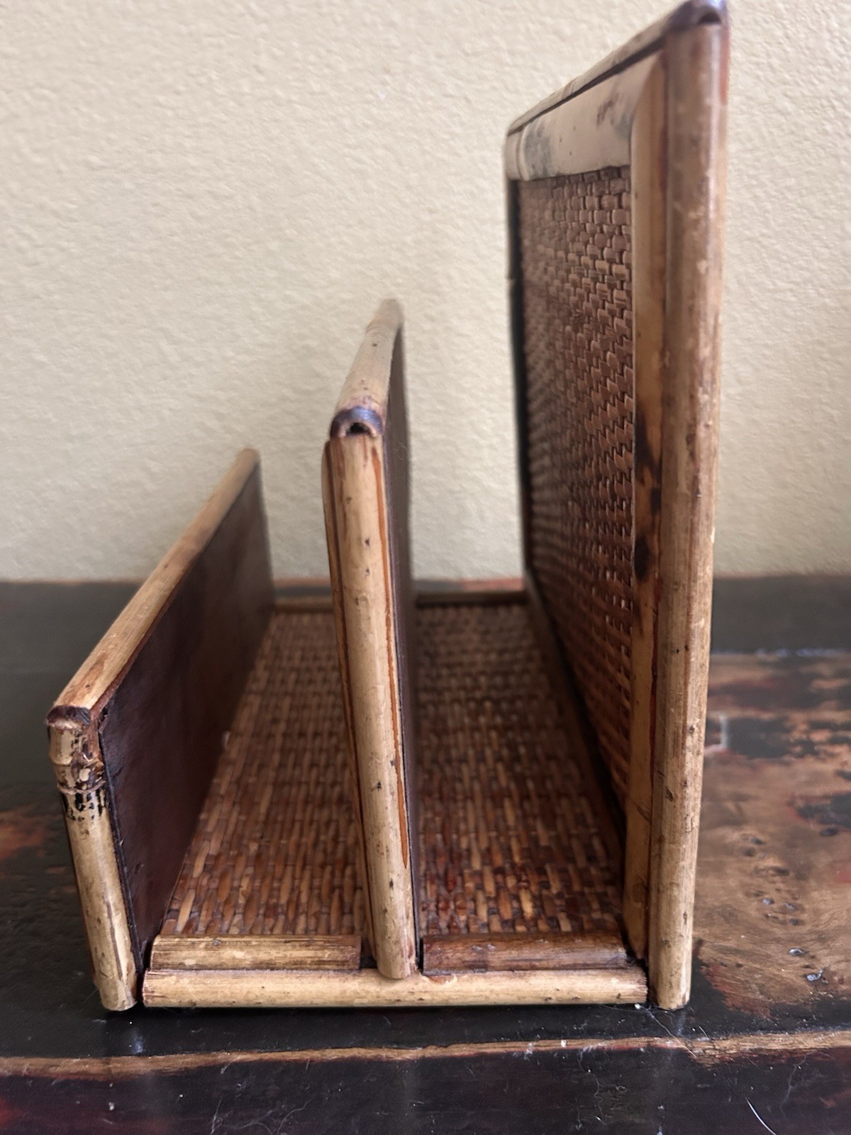 Vintage Coastal Boho Rattan Bamboo Letter Holder Desk Organizer