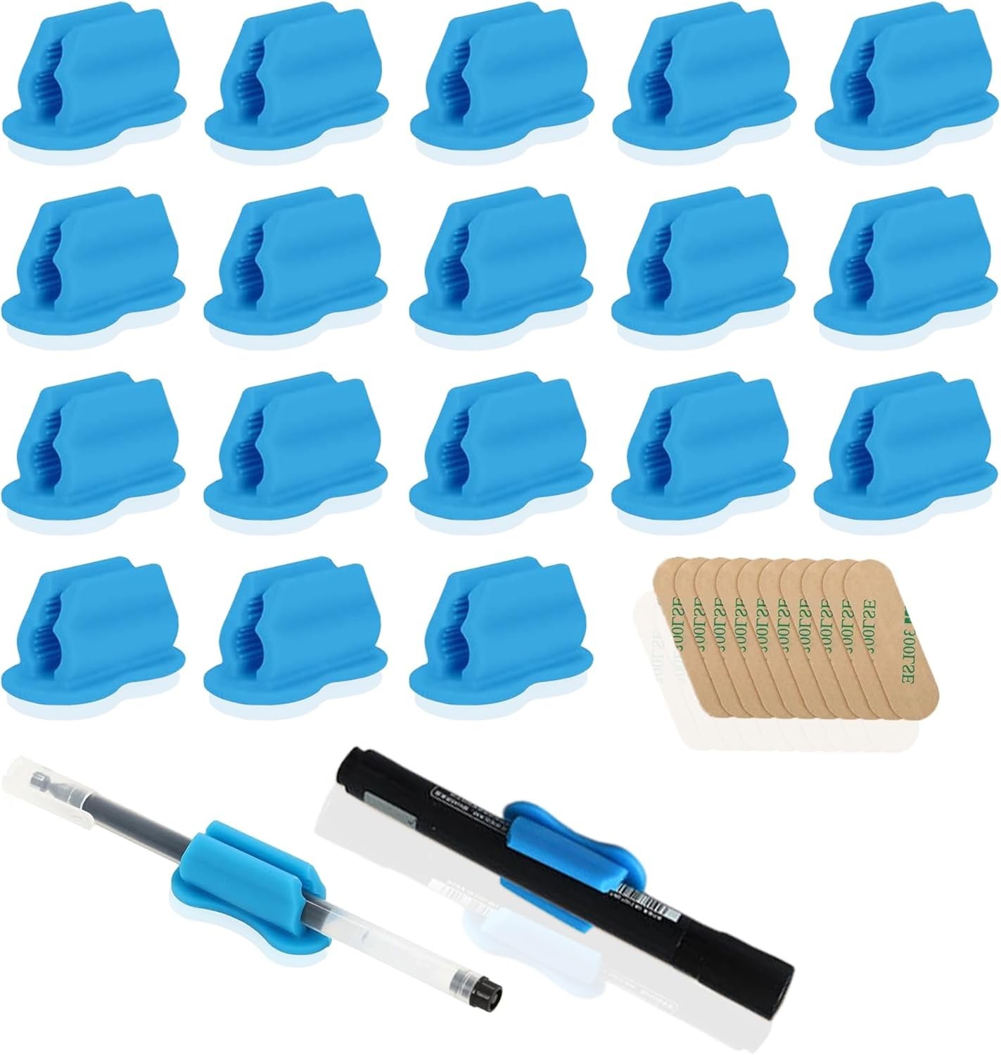 20 Pack Silicone Pen Holder Desk Adhesive Pencil Holders extra 10 Sticker Pads