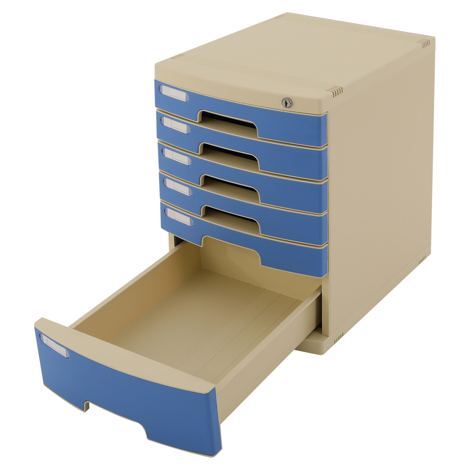 Modern Blue 6-Tier Plastic Desk Organizer with Lockable Drawers