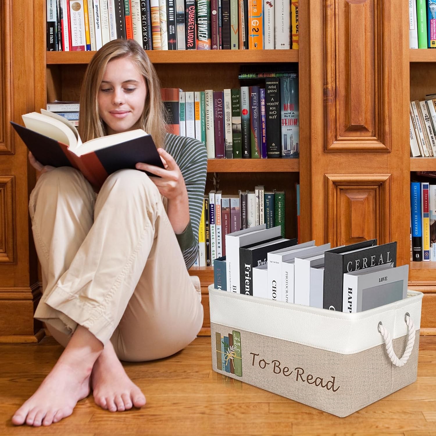 TBR Book Organizers and Storage Basket ,Collapsible Storage Basket for Books