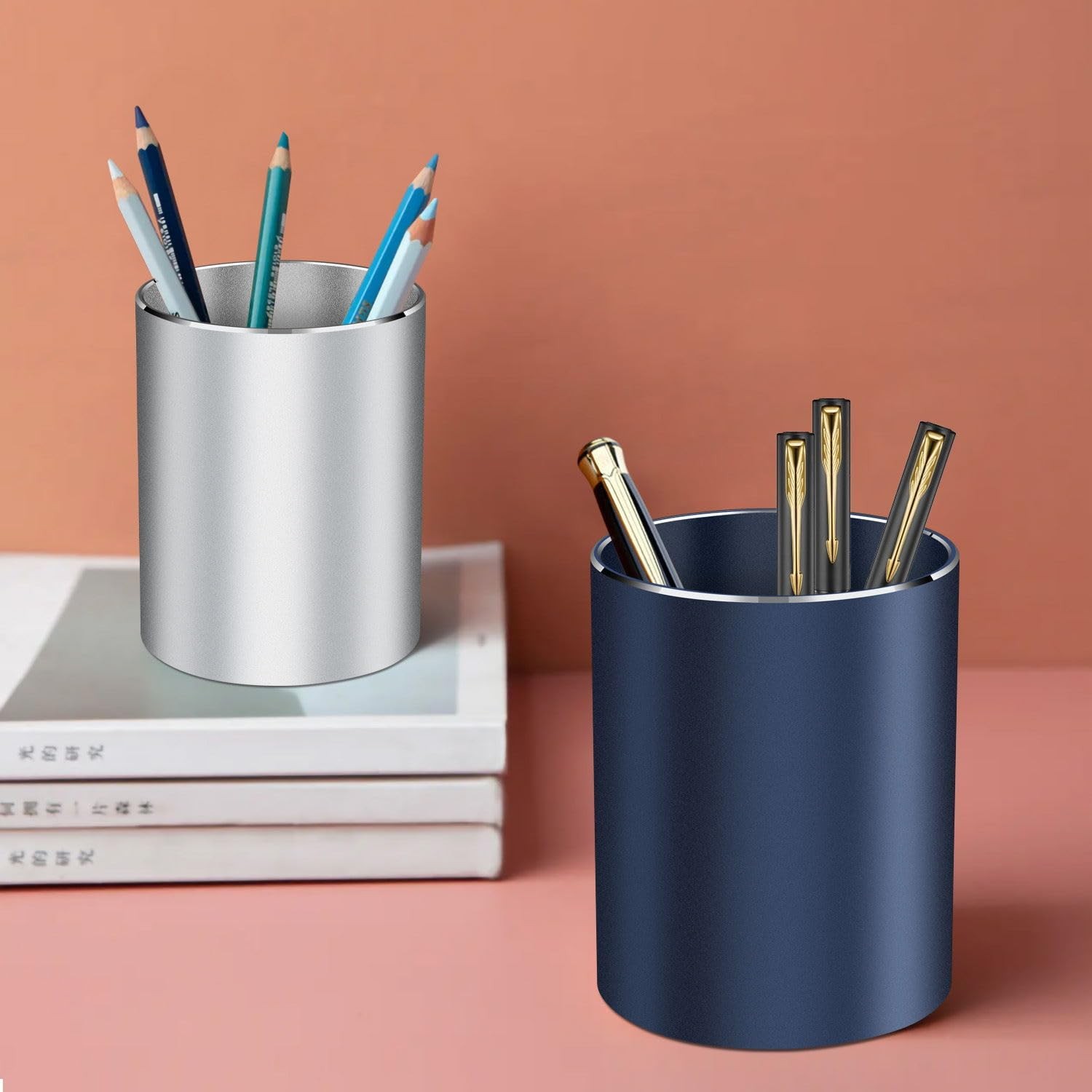 Pen holder, aluminum alloy waterproof pen holder, desktop simple and modern m…