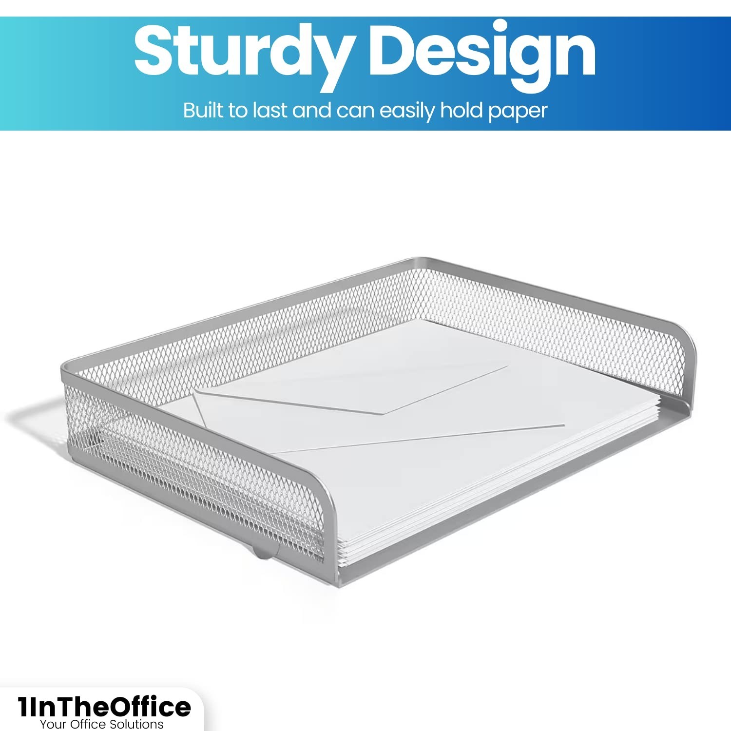 1InTheOffice Desk Tray, Side Load Letter Tray, Stackable Silver Mesh Tray 2 P…
