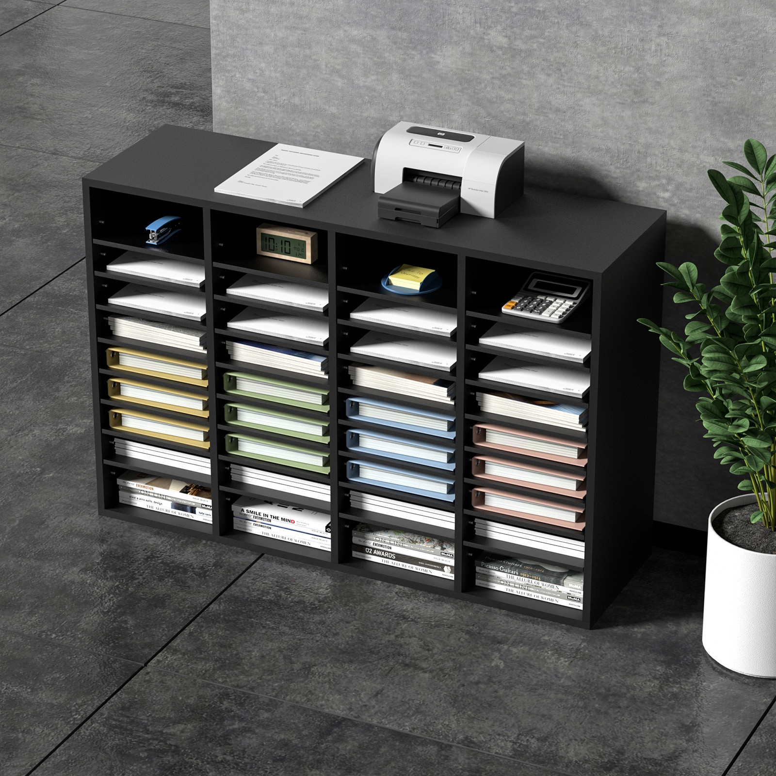VEVOR Wood Literature Organizer Adjustable File Sorter 36 Compartments Black