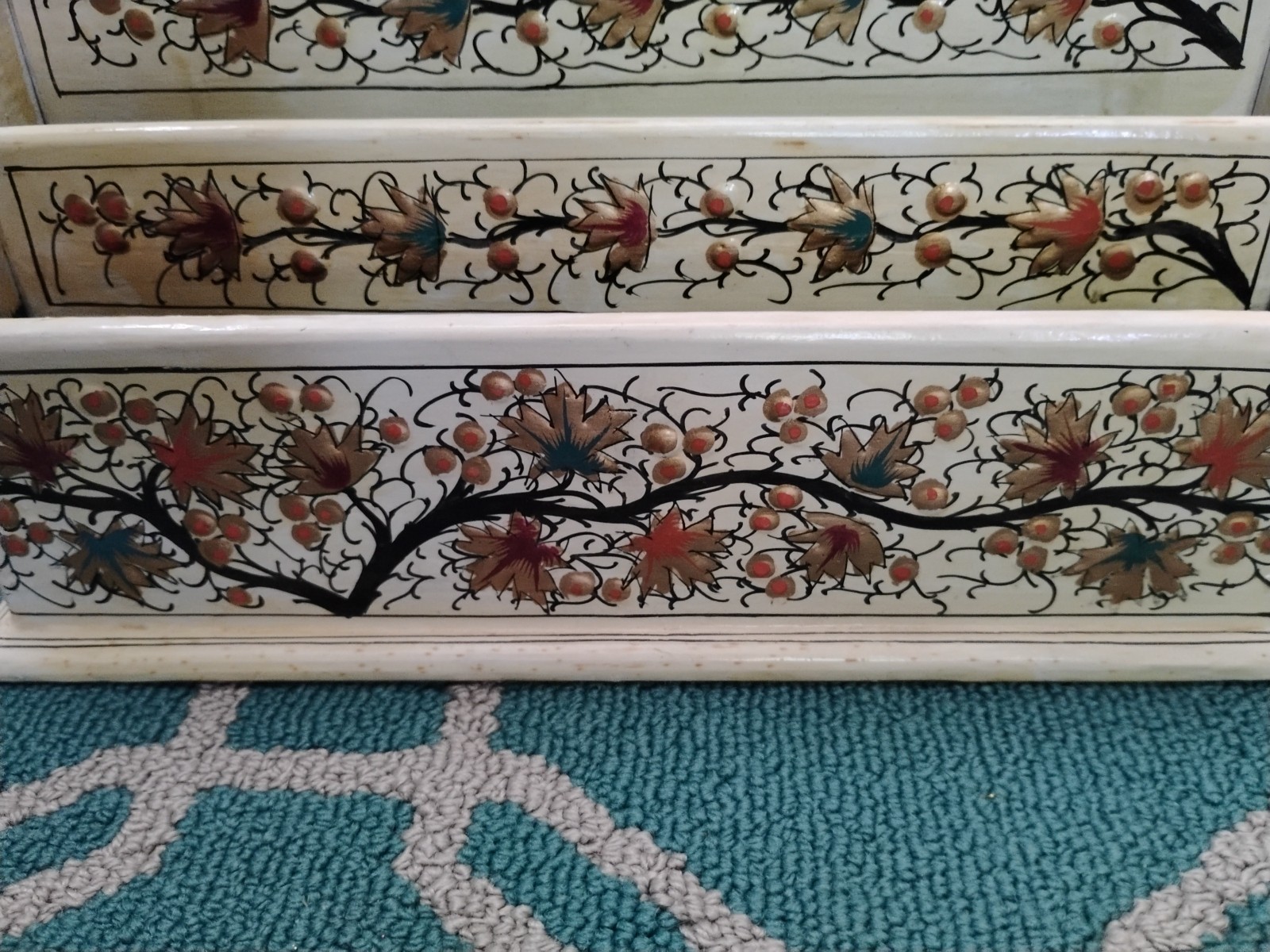 Vintage Wooden Letter and Document Organizer – Hand-Painted Floral Design