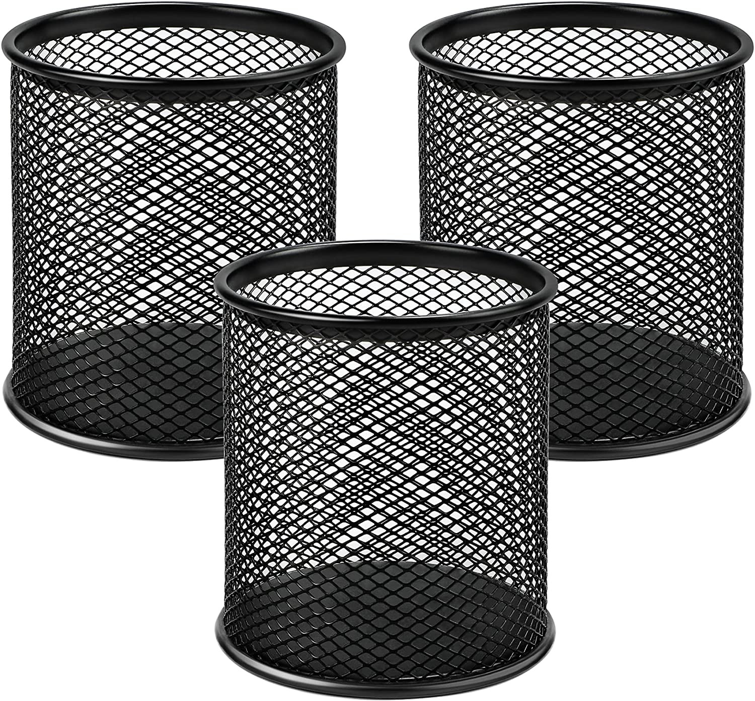 Pen Holder for Desk, 3 Pack Pencil Holder, Non-Slip EVA Pad, Premium Mesh Metal