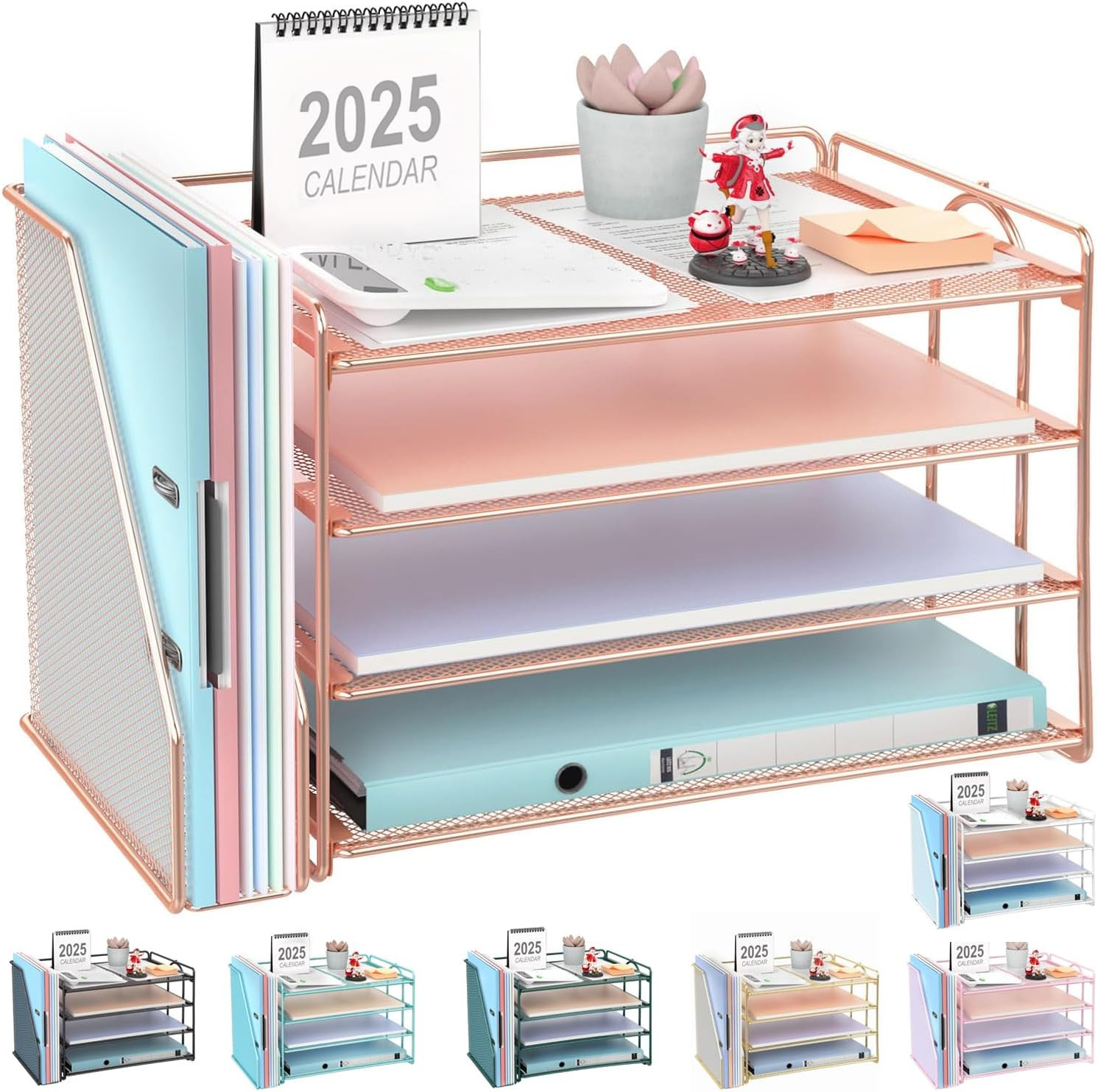 4-Tier Paper Organizer with Magazine Holder, Desk Organizers and Accessories, De