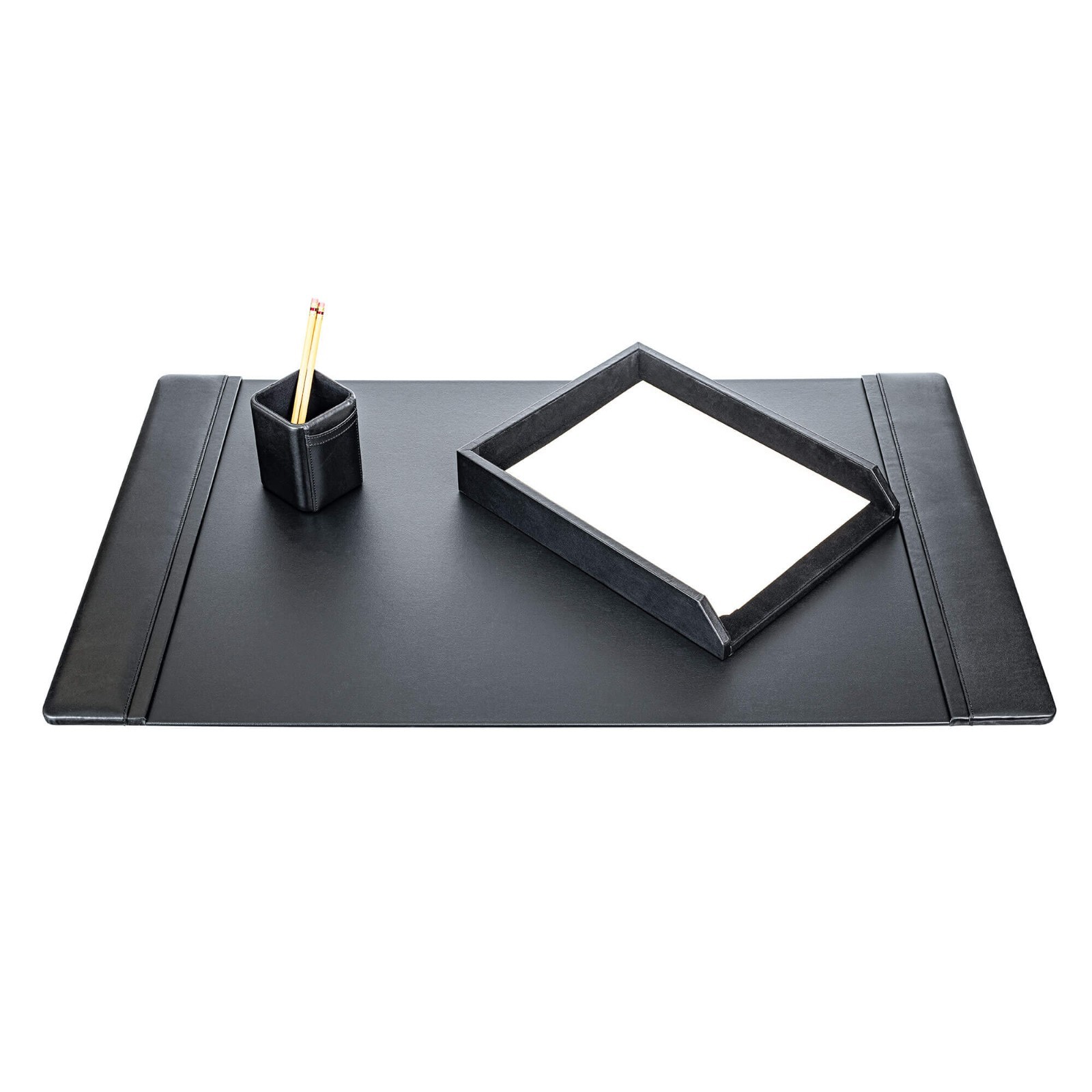 Dacasso Black Leather 3-Piece Desk Set, 3-PCs, 34″ x 20″ / NEW