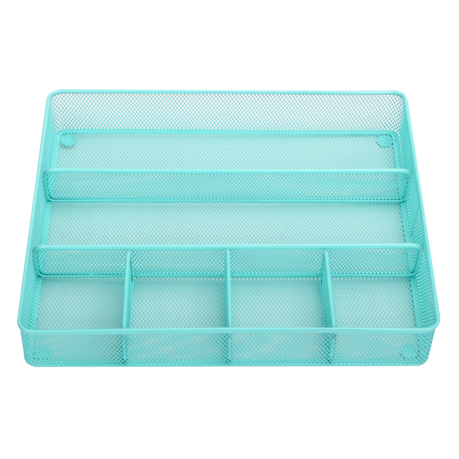 Desk Top Organizer Tray Metal Mesh Storage Dividers Large Turquoise Office