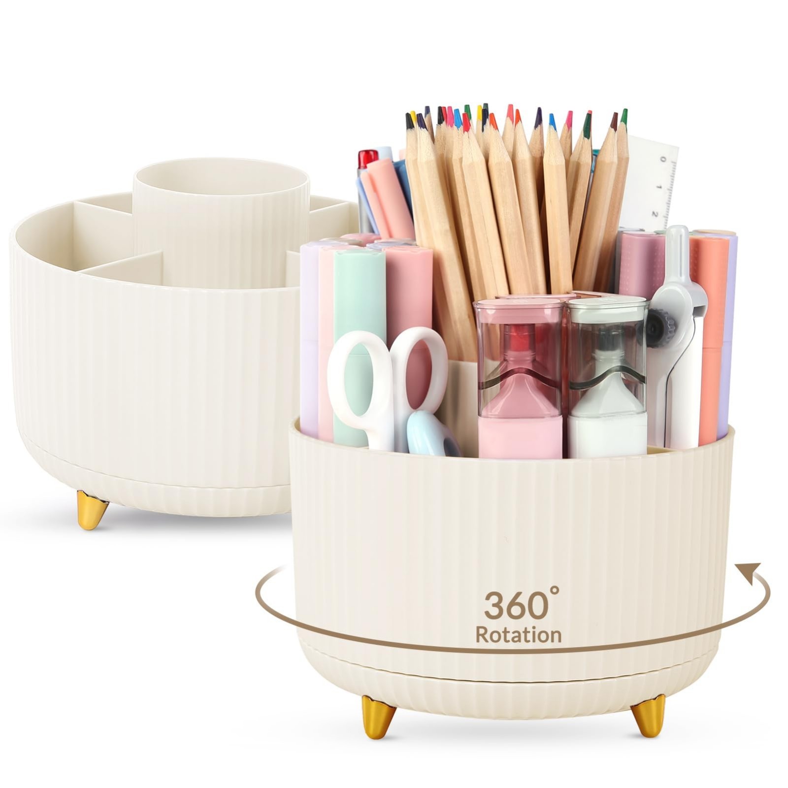 360° Rotating Pen Holder – 2 Pack Desk Organizer with 5 Slots for Office & Schoo