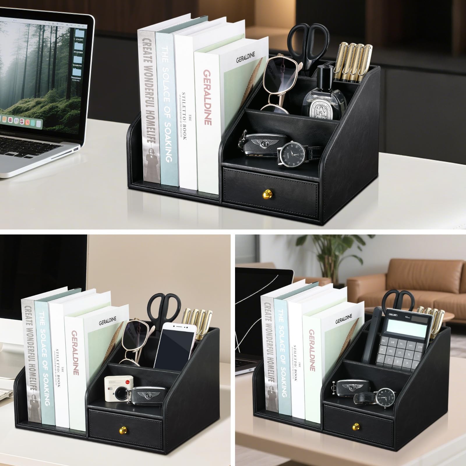 PU Leather Desk Organizer, Multifunction 6 Compartment Desk Organizers and fo…