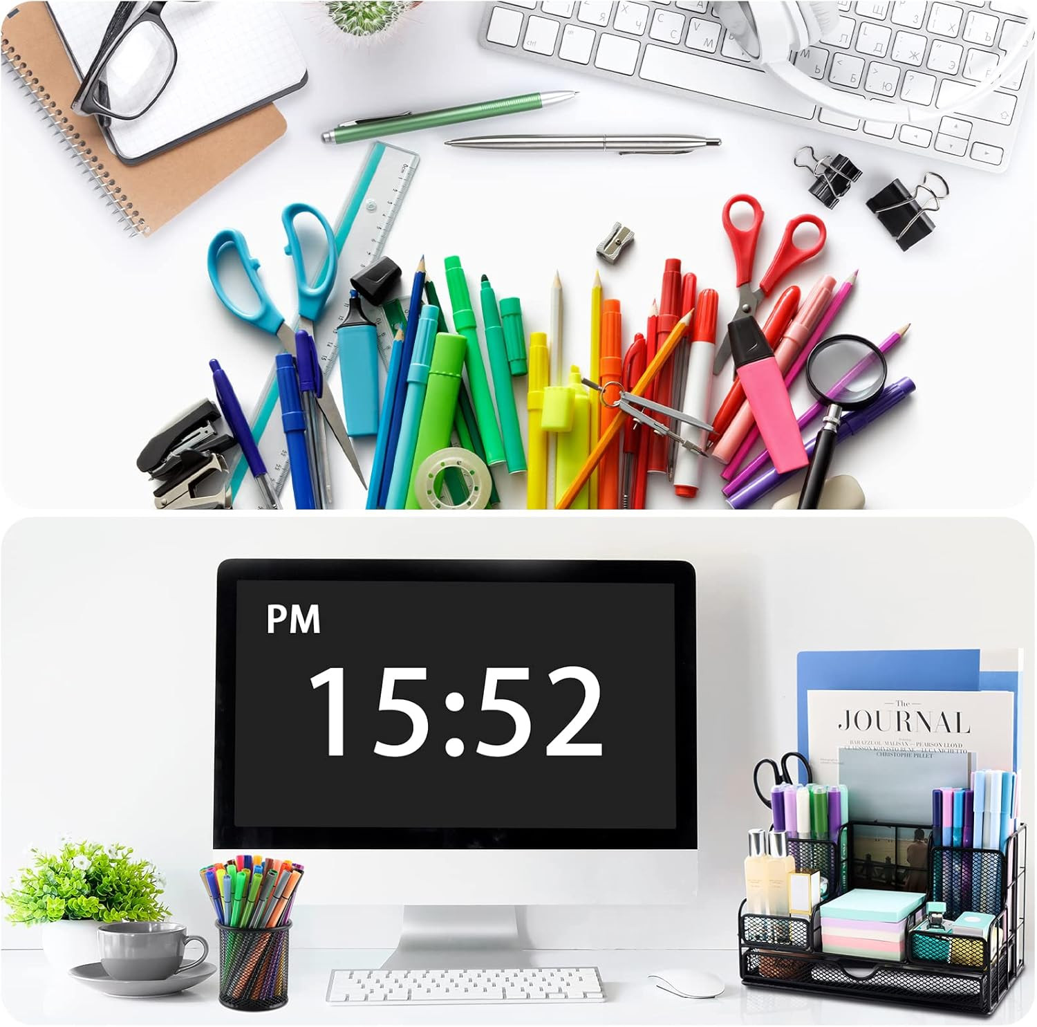 Desk Organizers Caddy and Accessories with 7 Compartments + Pen Holder / 72 Clip