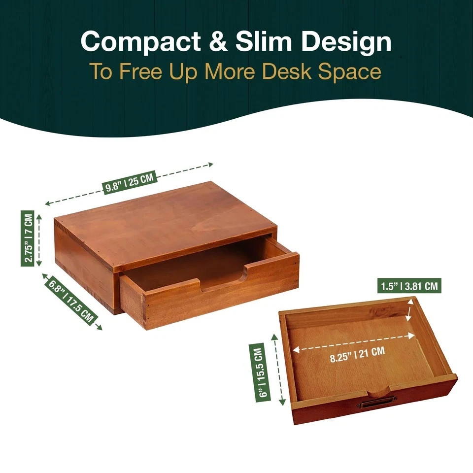 Single Drawer Desktop Storage Organizer in a Modern Wood Design (9.8”x6.9”x 2…