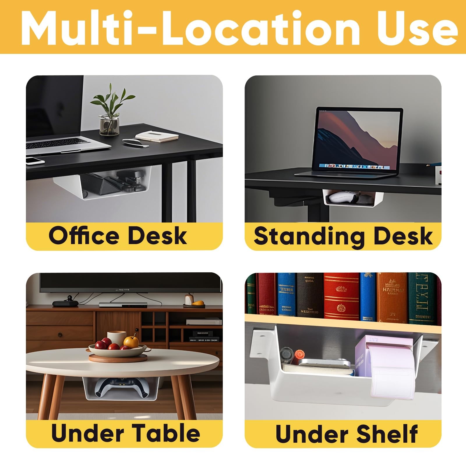 2 Pack Under Desk Hanging Shelf Drawer Organizer Attachable Plastic Hidden St…