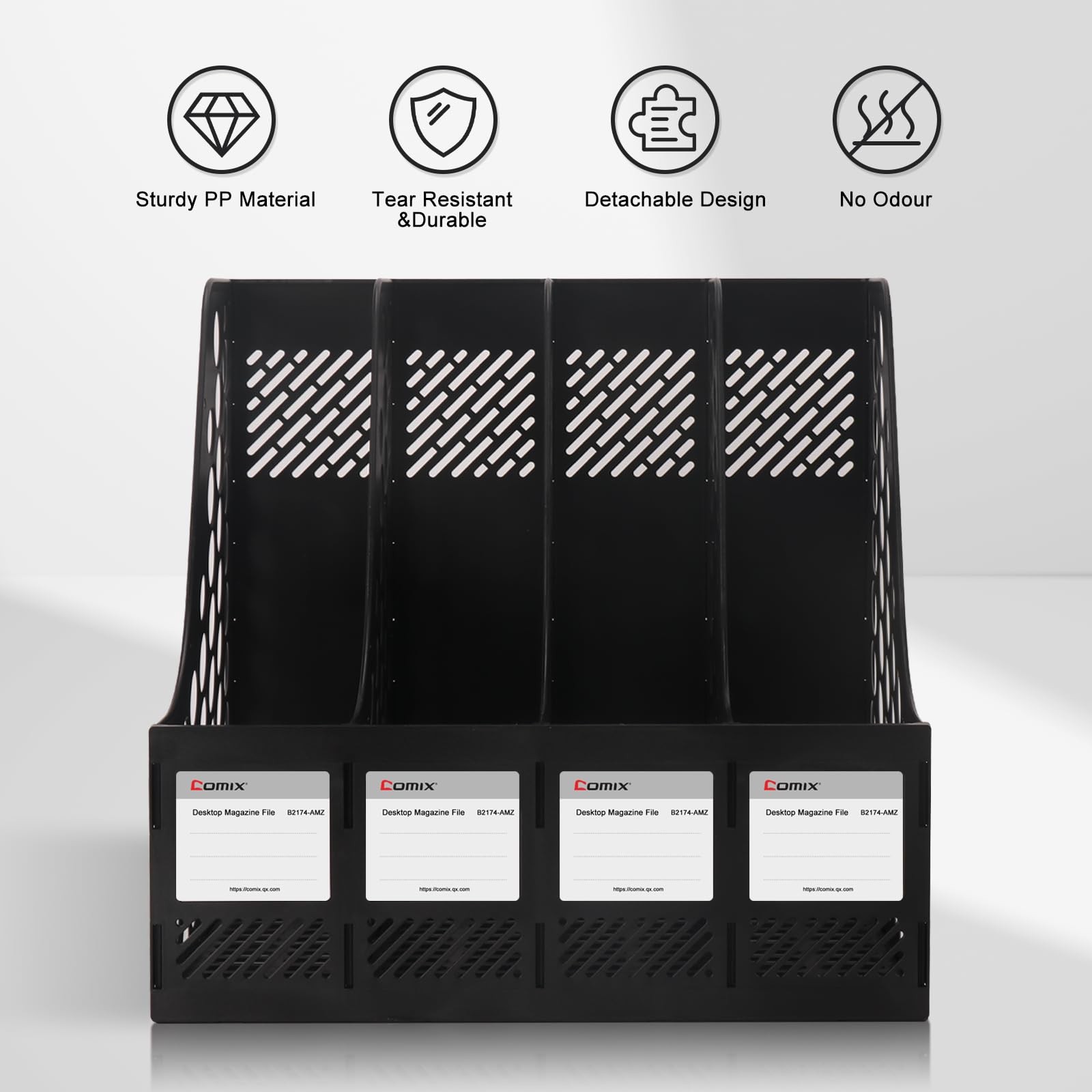 Comix Magazine File Holder Rack/Vertical Desktop Large-4 Black, Black