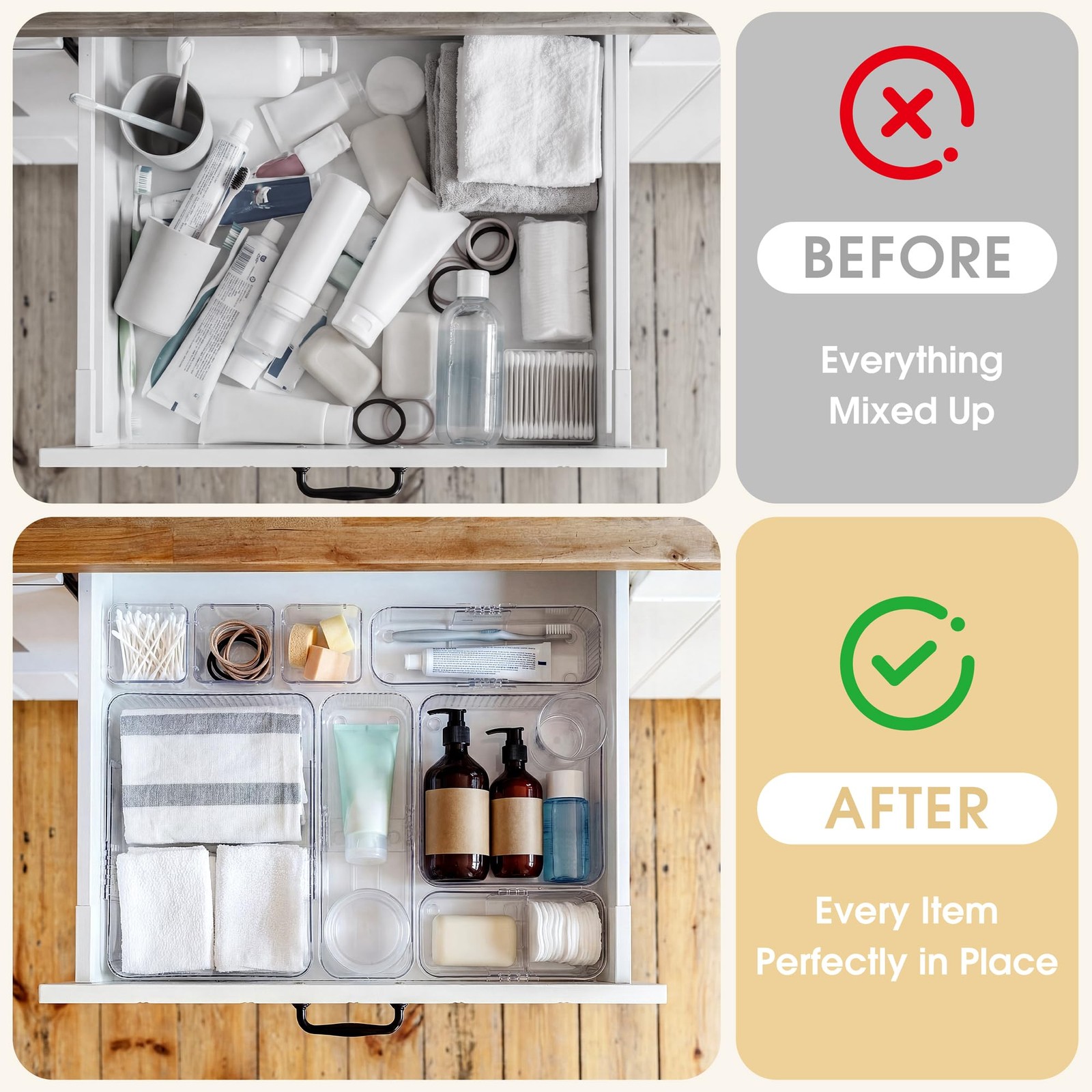 Aneco 20 Pieces Extendable Clear Drawer Organizer Adjustable Vanity