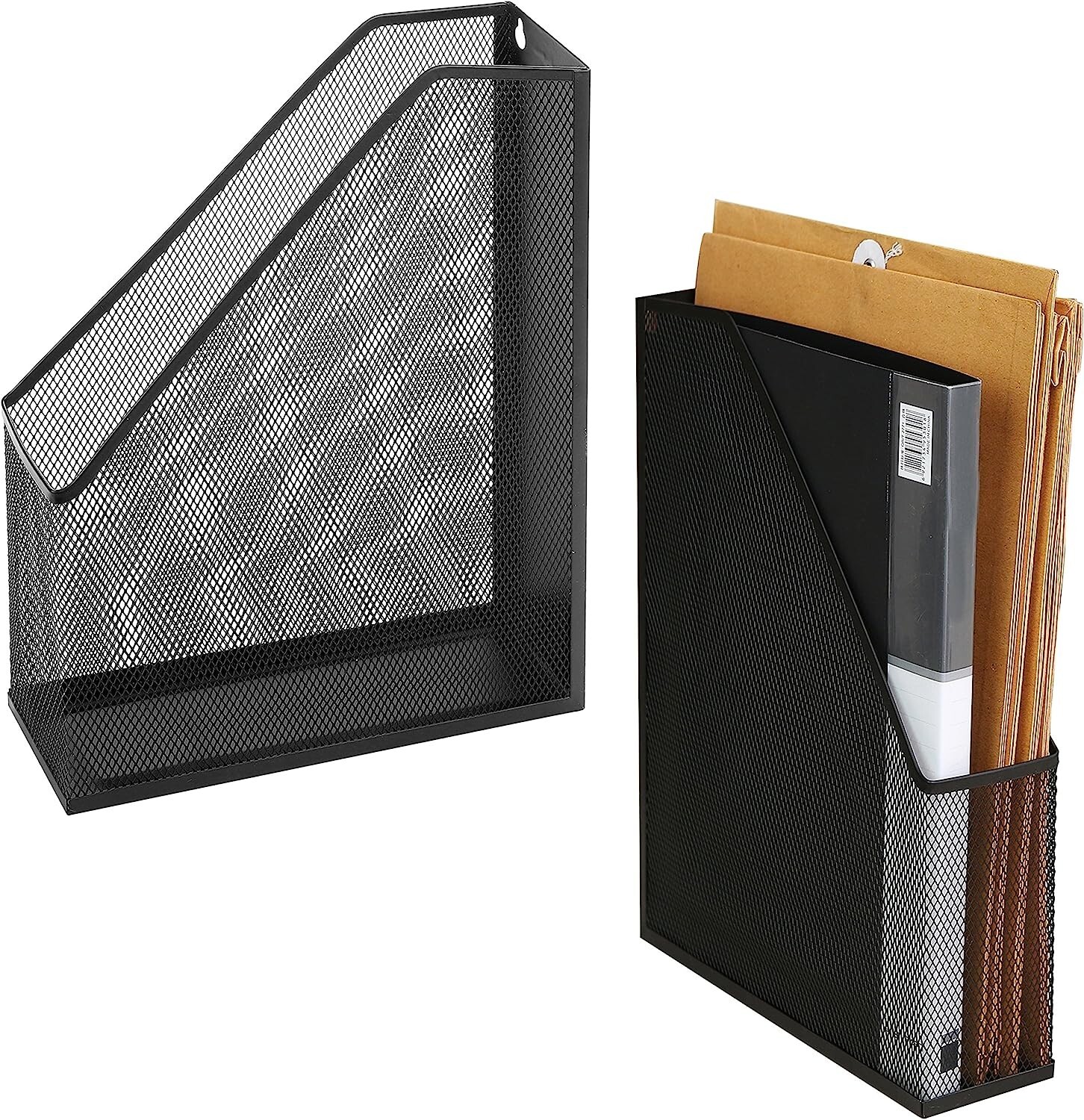 Wire Mesh Wall Mounted or Freestanding Document / Magazine Rack, Set of 2, Black
