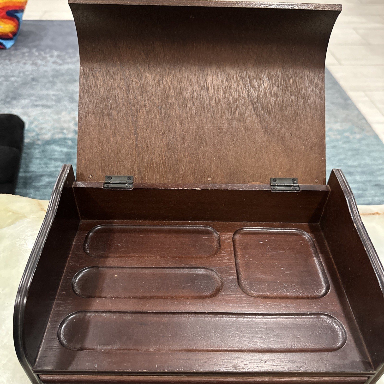 Vtg Roll Top Desk Organizer Tambour Valet Jewelry Box Drawer Made in Japan