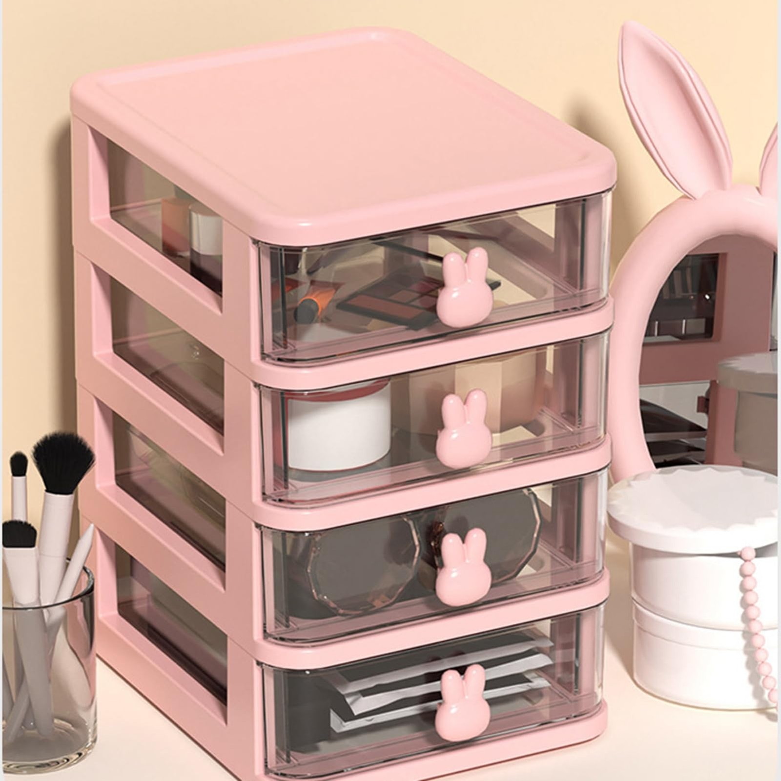 ZJchao Plastic Drawers Organizer Storage Pink, 2 Tier(13.4x17x11cm)