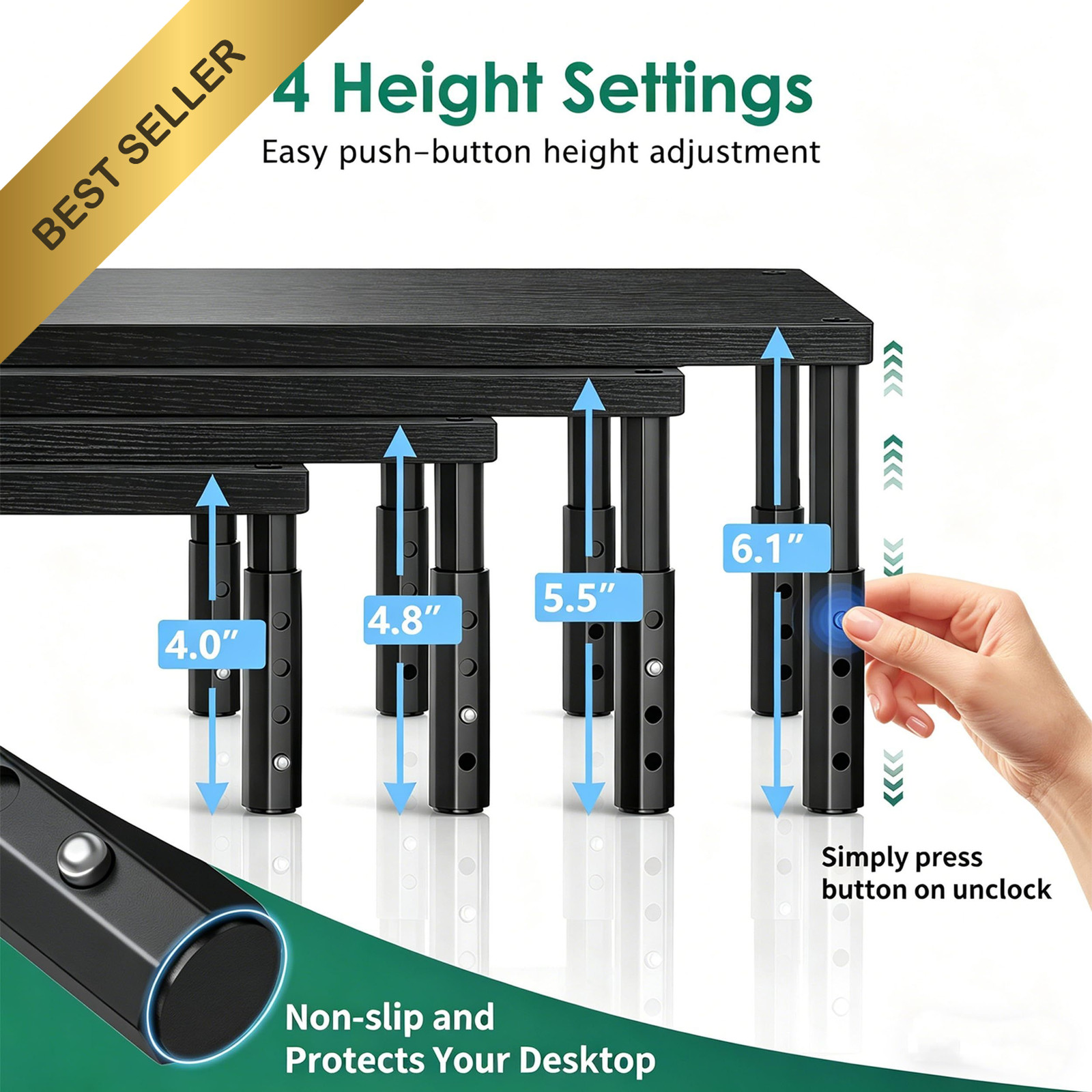 OPNICE Desk Organizers and Accessories, Adjustable Computer Black Wood