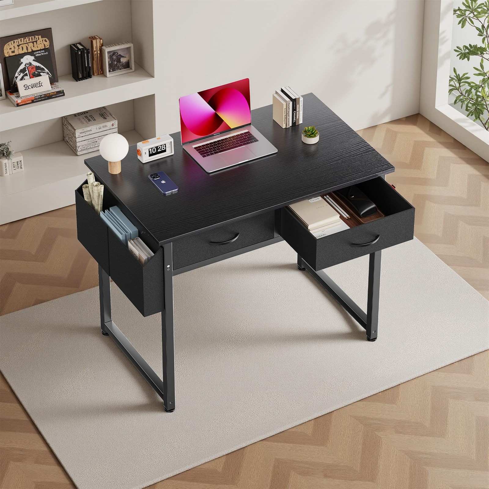 DUMOS 32″ Home Office Computer Desk with Drawers, Small Gaming 32-In, Black