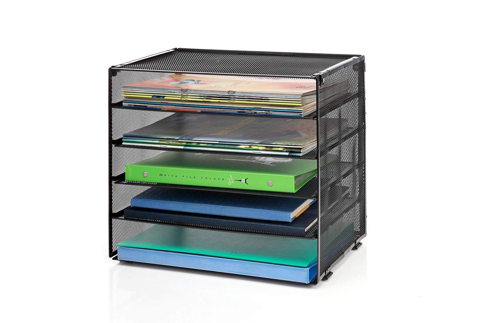 Desk File Organizer, Desktop Wire Mesh Sorter with 5 Compartments and 4 Retra…