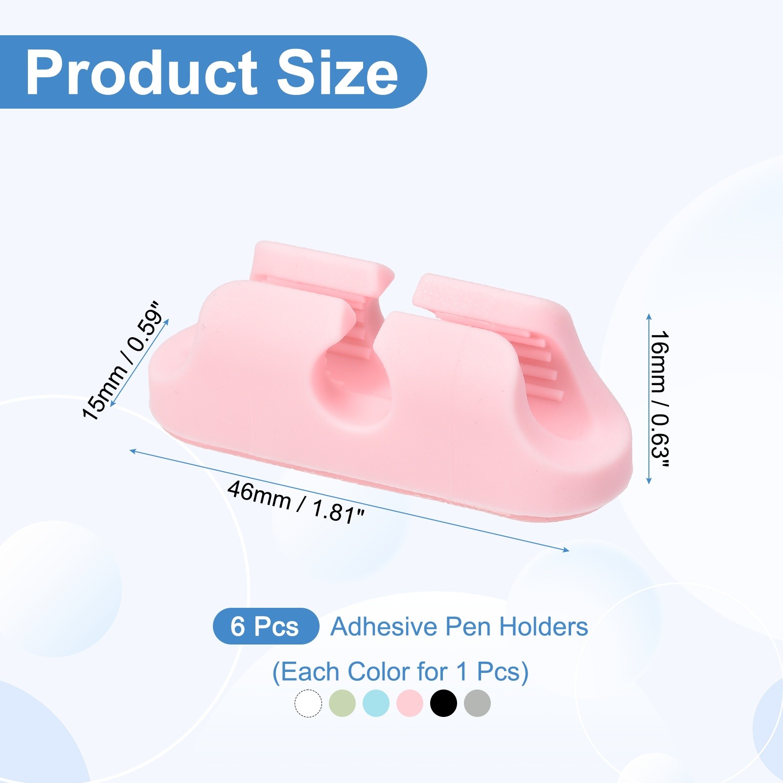 Adhesive Pen Holder, 6 Pcs Silicone Pen Holder, Black/White/Gray/Blue/Pink/Green