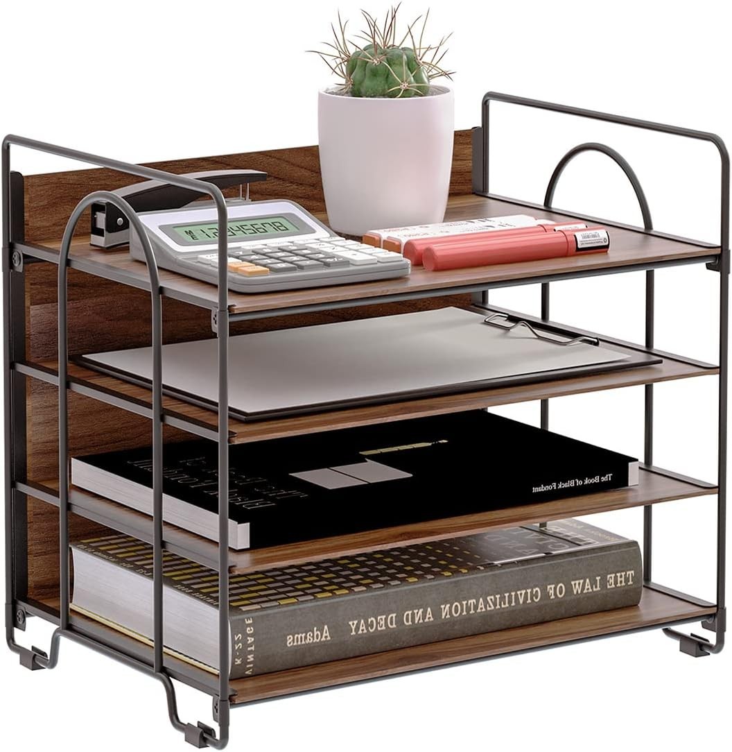 Lightweight Wood Desk Organizer with 4 Tiers – Classic A4 Paper Storage Solution