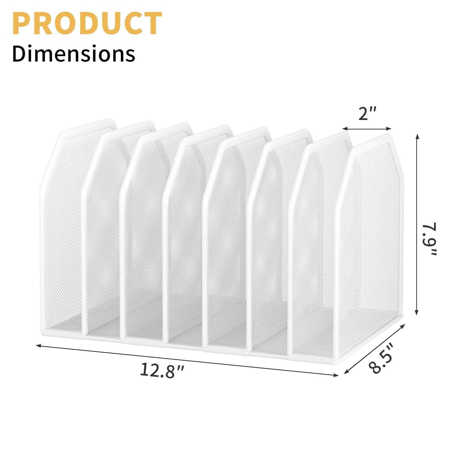 White 5Section Metal Vertical Desk File Folder Organizer Stand 8.5×9.3 Inch